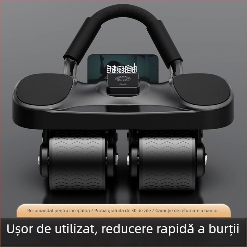 Roata abdominală cu patru roți, revenire automată, funcționare silențioasă, suport pentru coate, model Upgraded JF8