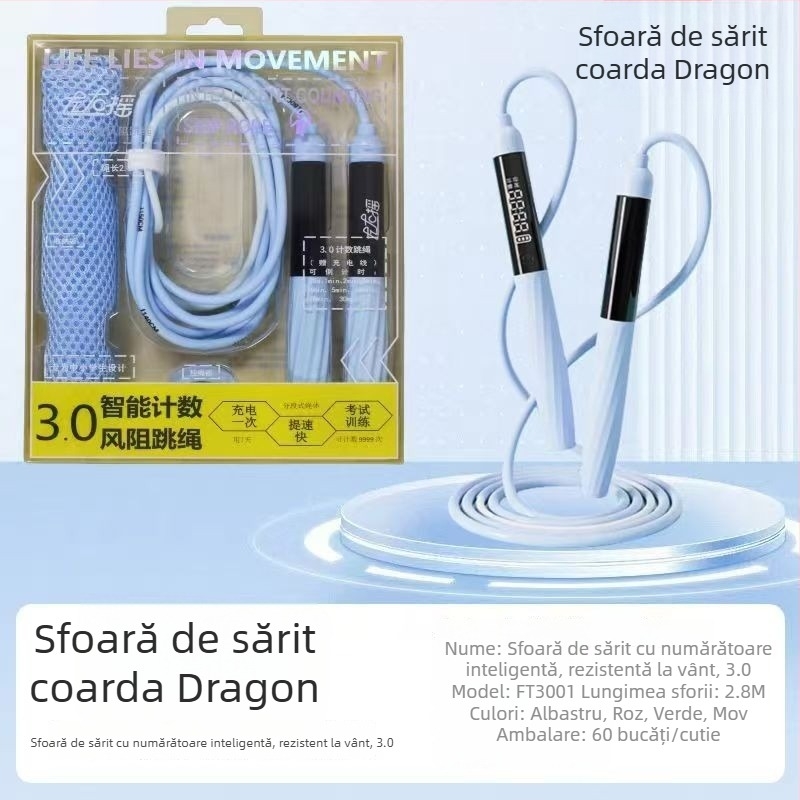 Coarda de sărit Shake Left and Right 3.0 cu rezistență la aer, numărător și cronometru, reîncărcabilă și reglabilă