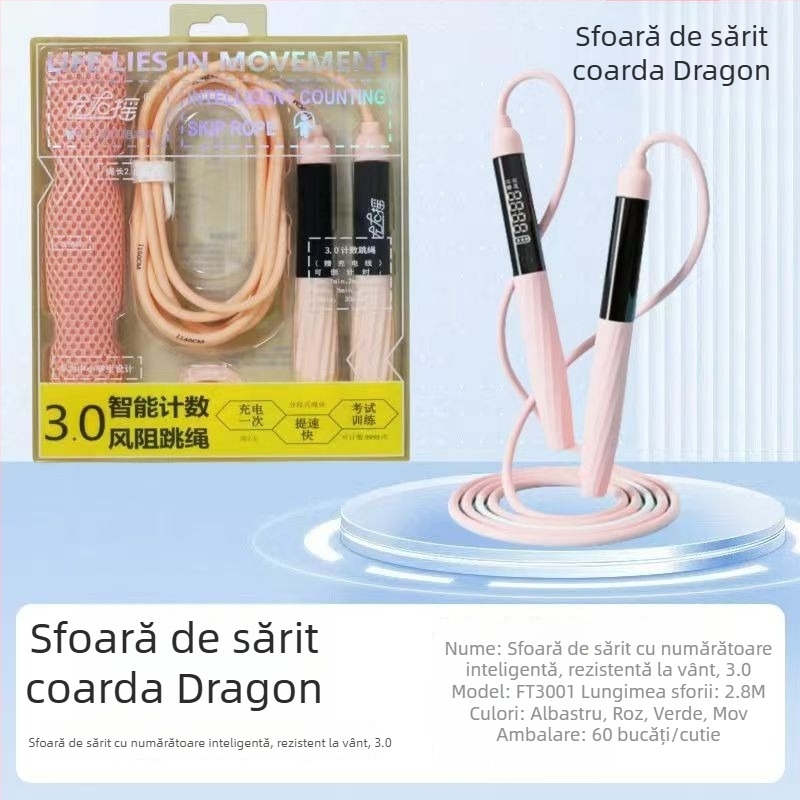Coarda de sărit Shake Left and Right 3.0 cu rezistență la aer, numărător și cronometru, reîncărcabilă și reglabilă