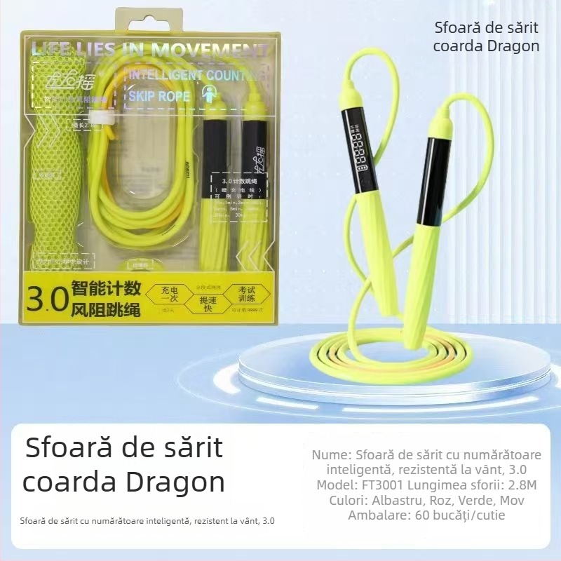 Coarda de sărit Shake Left and Right 3.0 cu rezistență la aer, numărător și cronometru, reîncărcabilă și reglabilă