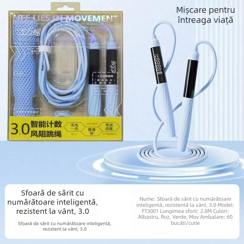 Coarda de sărit Shake Left and Right 3.0 cu rezistență la aer, numărător și cronometru, reîncărcabilă și reglabilă