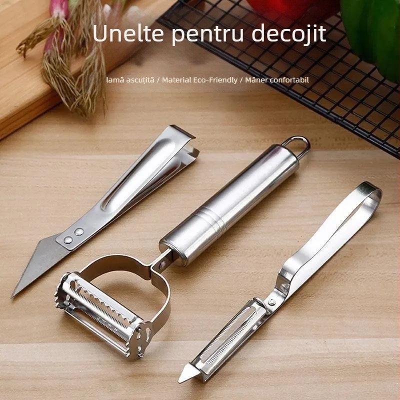 Set de 3 curățătoare de fructe și legume din oțel inoxidabil