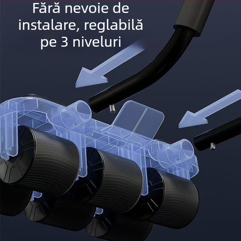Roata pentru abdomen cu șase roți, revenire automată cu arc, numărător inteligent de repetări, mâner reglabil, suport pentru telefon