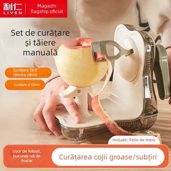 Liren decojit rotativ manual cu divizor de fructe – din plastic, pentru decojit fructe și legume, stil chinezesc nou