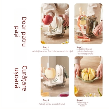 Liren decojit rotativ manual cu divizor de fructe – din plastic, pentru decojit fructe și legume, stil chinezesc nou