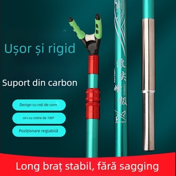 Suport pentru undițe din carbon ultra-ușor și stativ, destinat raftului cu bețe, cutiei de accesorii și scaunului de pescuit; neinrotativ, nepliabil