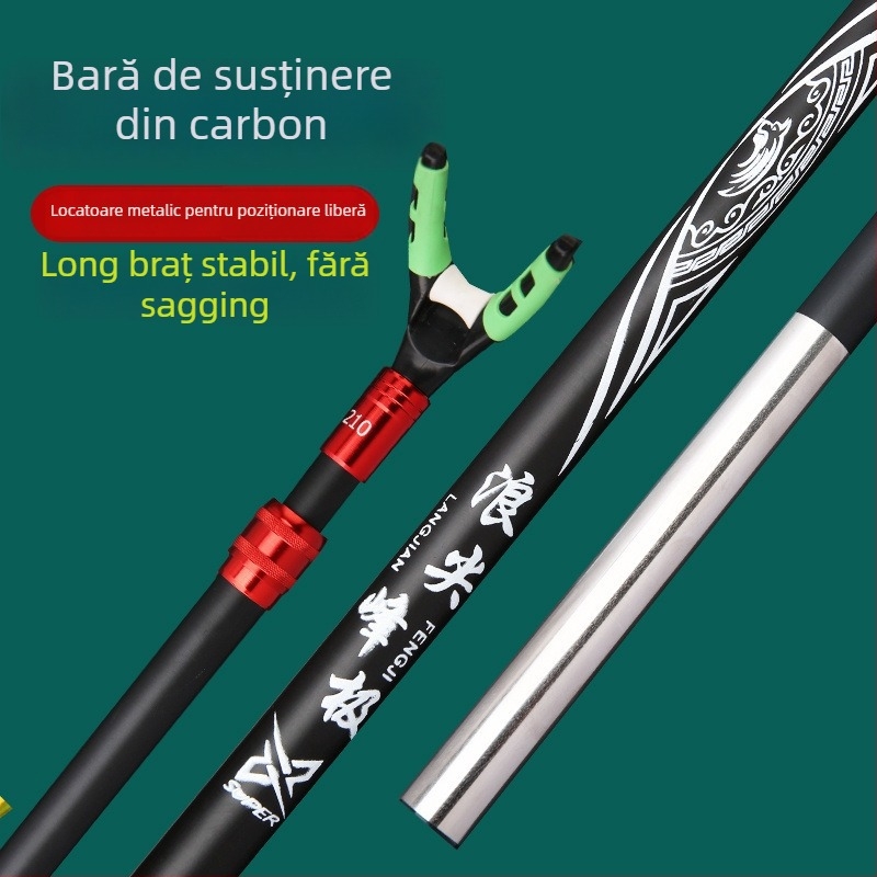 Suport pentru undițe din carbon ultra-ușor și stativ, destinat raftului cu bețe, cutiei de accesorii și scaunului de pescuit; neinrotativ, nepliabil