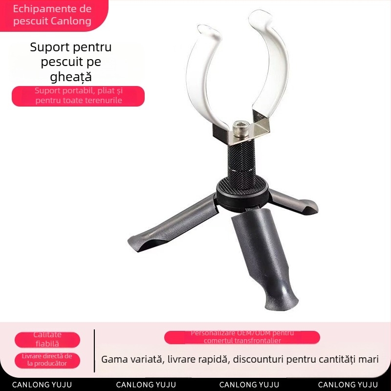 Suport pentru undițe de pescuit la gheață – pliabil, rotativ la 360°, din metal, cu dublă utilizare