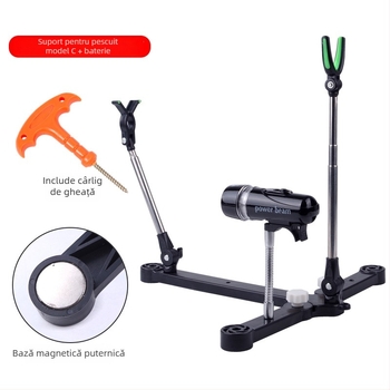 Suport reglabil pentru undițe pentru plută, barcă și pescuit pe gheață, cu iluminare; material: oțel inoxidabil și ABS