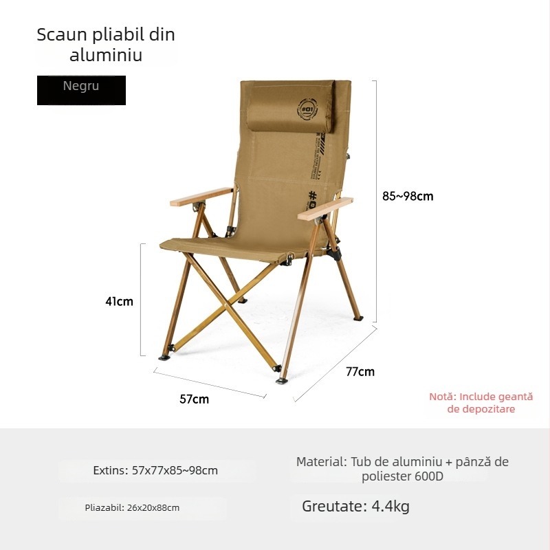 Scaun pliabil de exterior cu ridicare reglabilă în patru poziții, aliaj de aluminiu și oțel cu carbon, marca Aiket