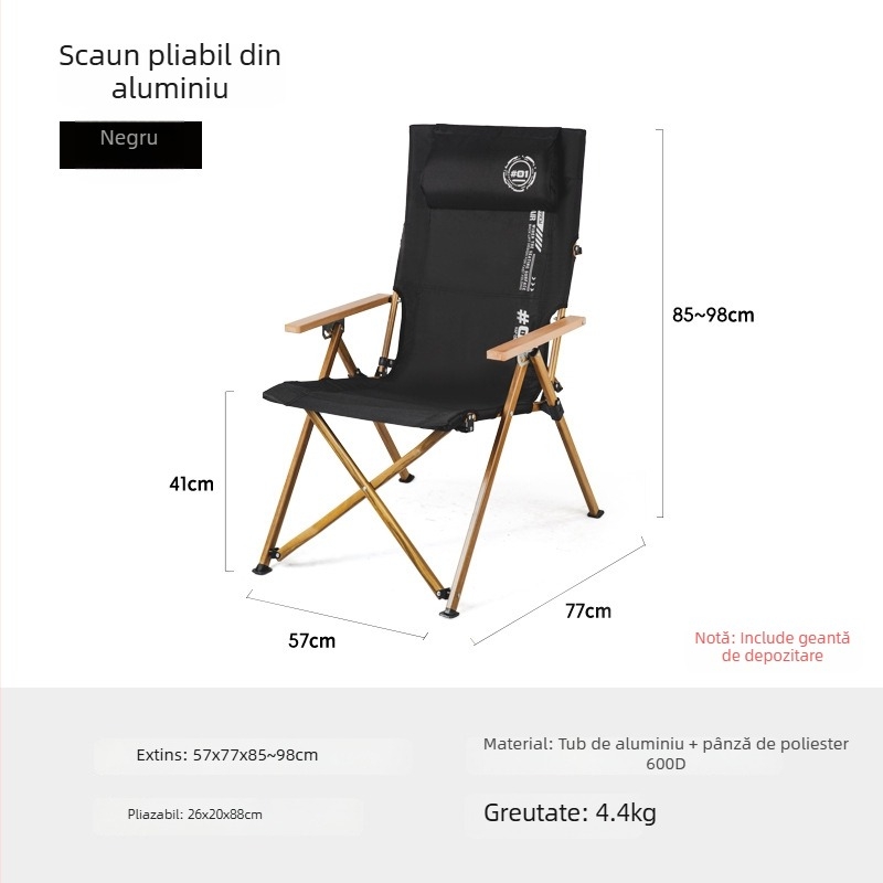 Scaun pliabil de exterior cu ridicare reglabilă în patru poziții, aliaj de aluminiu și oțel cu carbon, marca Aiket