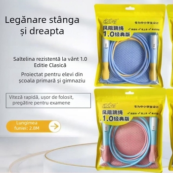 Coardă de sărit cu mișcare oscilatorie stânga-dreapta, rezistentă la vânt, versiunea 1.0, destinată orelor de educație fizică ale elevilor, ușor de folosit, durabilă, cu etichetă de nume și husă de depozitare