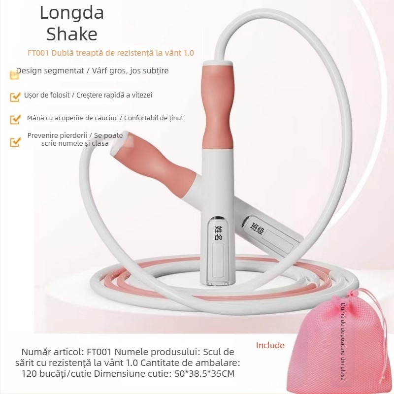 Coardă de sărit cu mișcare oscilatorie stânga-dreapta, rezistentă la vânt, versiunea 1.0, destinată orelor de educație fizică ale elevilor, ușor de folosit, durabilă, cu etichetă de nume și husă de depozitare