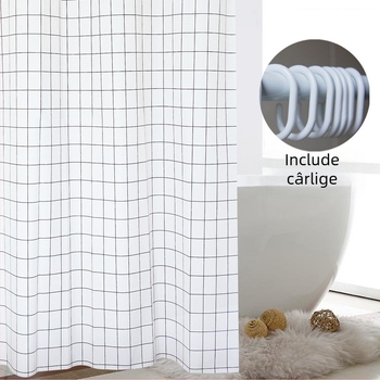 Cortină de duș PEVA cu model pătrat alb – impermeabilă și rezistentă la mucegai, stil Nordic, pentru baie, fereastră și separator de spațiu, de agățat