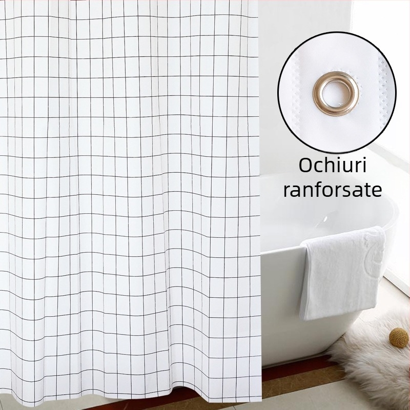 Cortină de duș PEVA cu model pătrat alb – impermeabilă și rezistentă la mucegai, stil Nordic, pentru baie, fereastră și separator de spațiu, de agățat