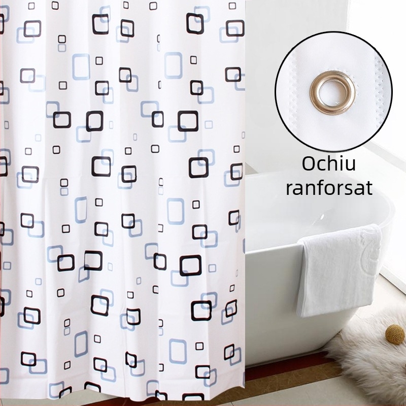 Cortină de duș PEVA cu model pătrat alb – impermeabilă și rezistentă la mucegai, stil Nordic, pentru baie, fereastră și separator de spațiu, de agățat