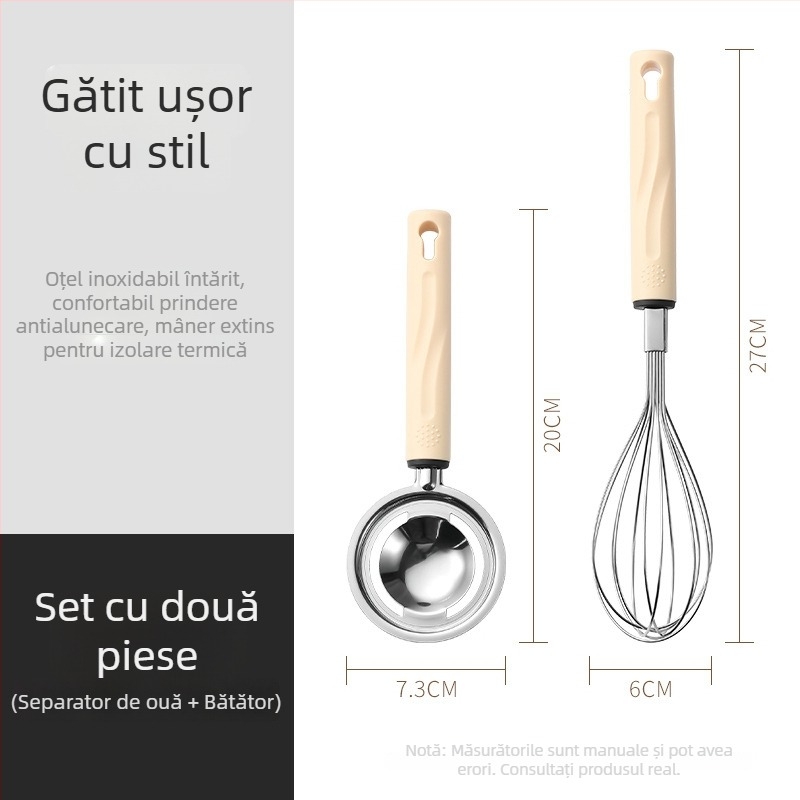 Set de bucătărie din oțel inoxidabil, format din 3 piese pentru uz casnic: strecurător, tel de ouă și separator de albușuri