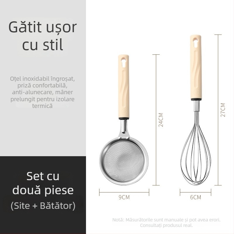 Set de bucătărie din oțel inoxidabil, format din 3 piese pentru uz casnic: strecurător, tel de ouă și separator de albușuri