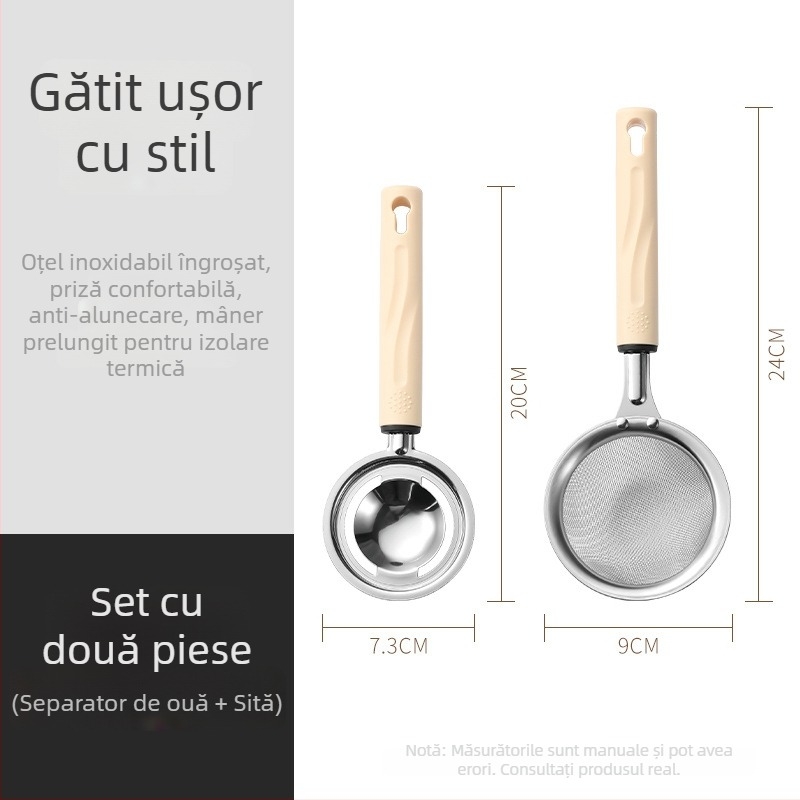 Set de bucătărie din oțel inoxidabil, format din 3 piese pentru uz casnic: strecurător, tel de ouă și separator de albușuri