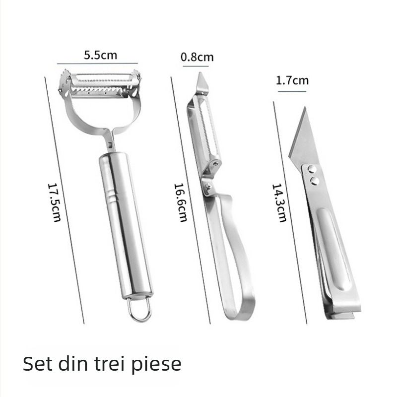 Set 3 în 1 pentru curățare: decojit cartofi, răzuitor pentru fructe și legume, cuțit de decojit