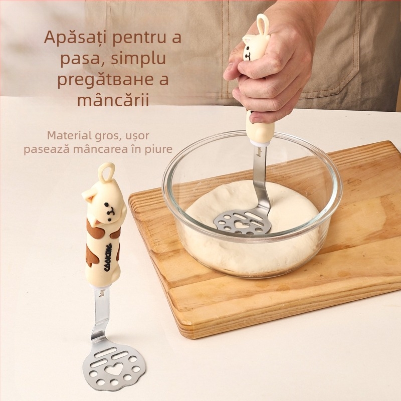 Set de bucătărie din oțel inoxidabil cu pisicuță în stil desen animat: tel, separator de albușuri, sită pentru făină și zdrobitor de cartofi