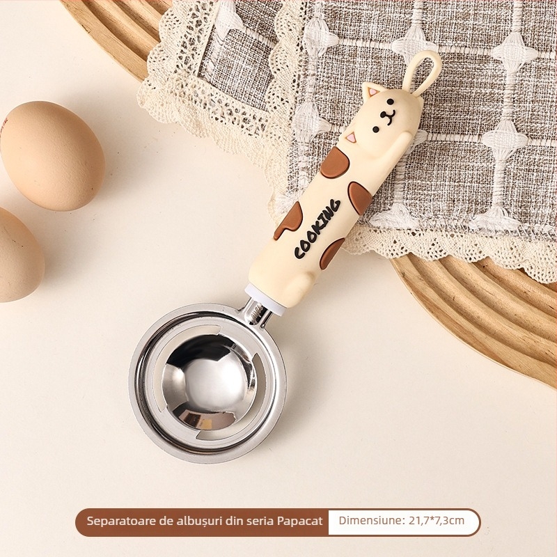 Set de bucătărie din oțel inoxidabil cu pisicuță în stil desen animat: tel, separator de albușuri, sită pentru făină și zdrobitor de cartofi