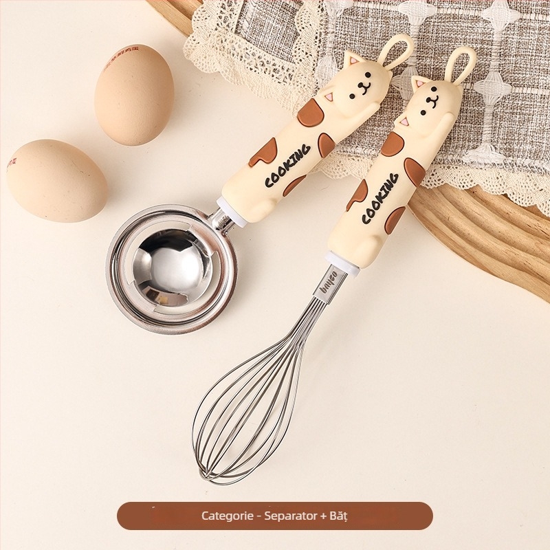 Set de bucătărie din oțel inoxidabil cu pisicuță în stil desen animat: tel, separator de albușuri, sită pentru făină și zdrobitor de cartofi