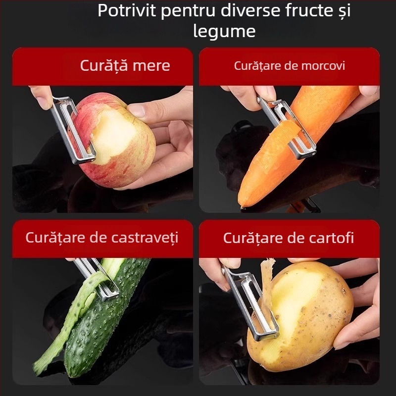 Curățător de fructe și cartofi — set de 4 bucăți din oțel inoxidabil (Brand: Friendly; Material: Oțel inoxidabil; Ambalare: 4 buc.; Utilizare: curățare fructe și cartofi)