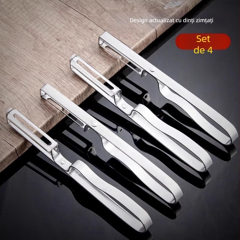 Curățător de fructe și cartofi — set de 4 bucăți din oțel inoxidabil (Brand: Friendly; Material: Oțel inoxidabil; Ambalare: 4 buc.; Utilizare: curățare fructe și cartofi)