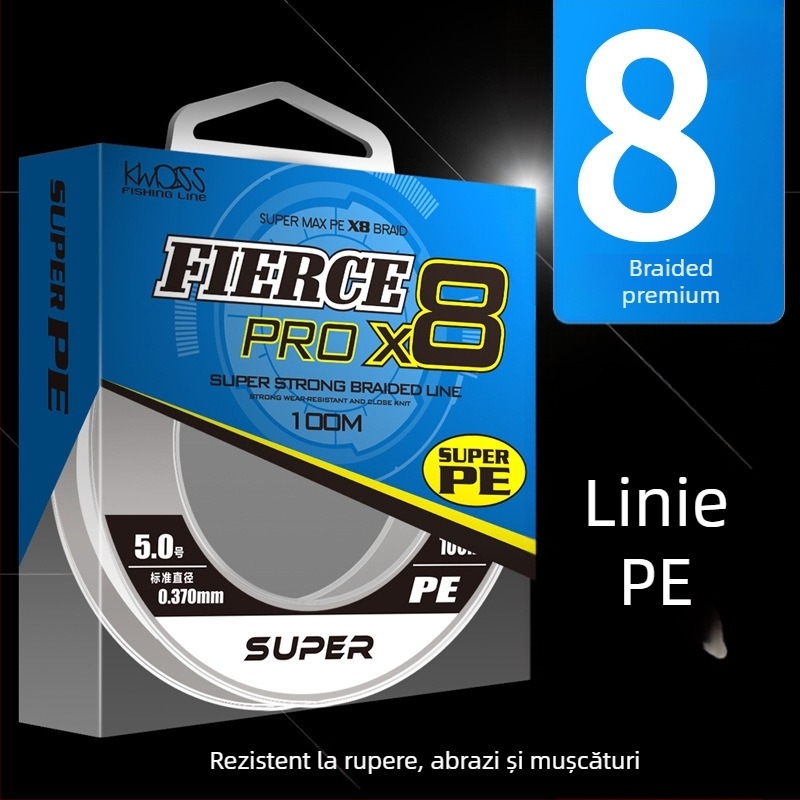 Linie principală, PE împletită cu 8 fire, 100 m, rezistență înaltă, pachet de 200 buc.
