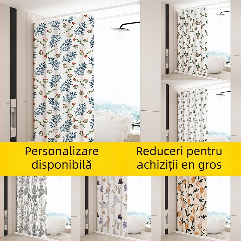 Draperie de duș din poliester, stil pastoral, cu logo personalizabil și modele variate