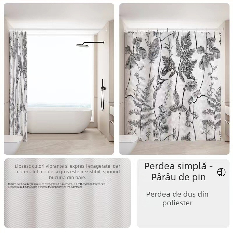 Draperie de duș din poliester, stil pastoral, cu logo personalizabil și modele variate
