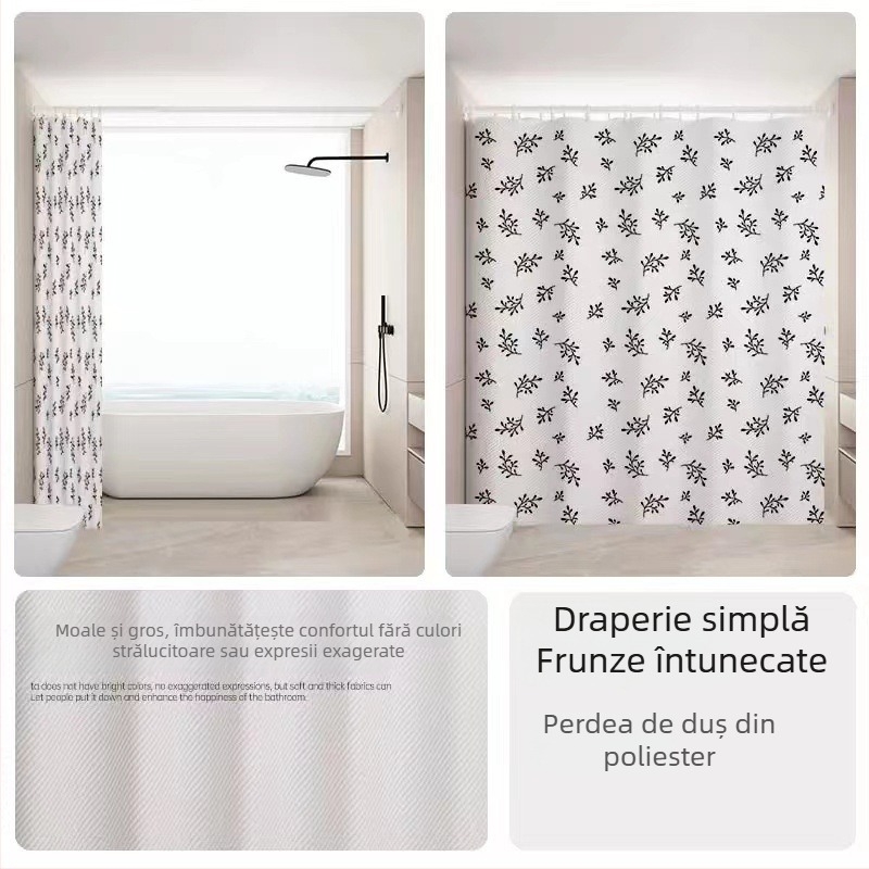 Draperie de duș din poliester, stil pastoral, cu logo personalizabil și modele variate