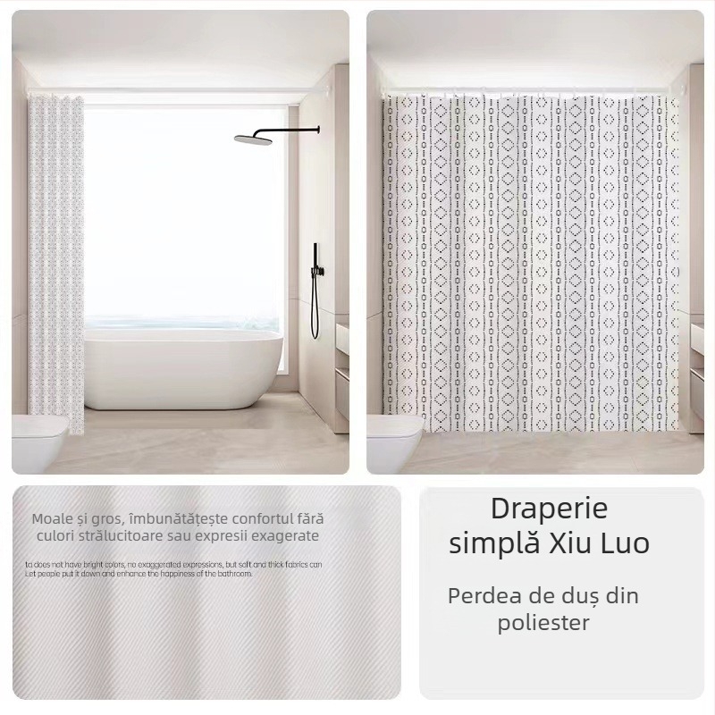Draperie de duș din poliester, stil pastoral, cu logo personalizabil și modele variate