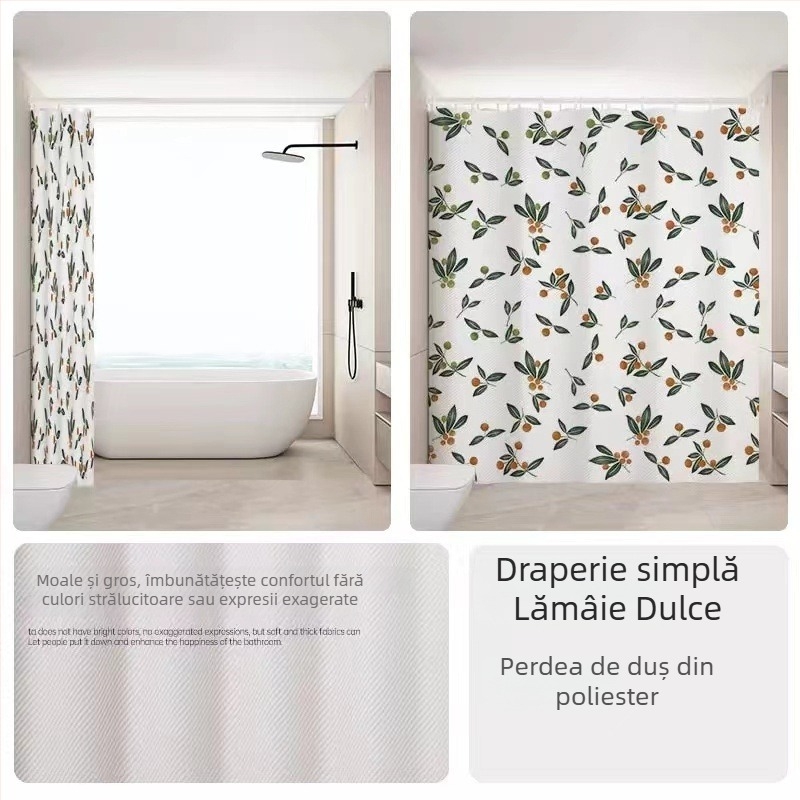 Draperie de duș din poliester, stil pastoral, cu logo personalizabil și modele variate