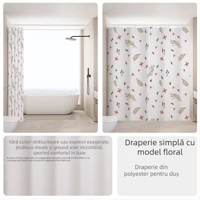 Draperie de duș din poliester, stil pastoral, cu logo personalizabil și modele variate