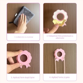 Organizator de sfoară pentru perete, fără găuri, Angtop PVC 62x70x13 mm, antiîncurcări, pentru copii și adulți