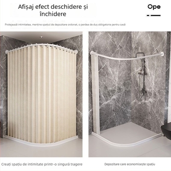Set perdele de duș pliabile cu magnet, fără găuri, țesătură impermeabilă din in, duș curbat pentru cadă și toaletă, separare uscat-umed