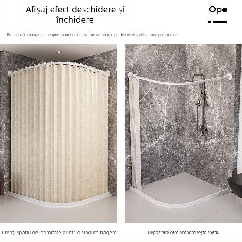 Set perdele de duș pliabile cu magnet, fără găuri, țesătură impermeabilă din in, duș curbat pentru cadă și toaletă, separare uscat-umed