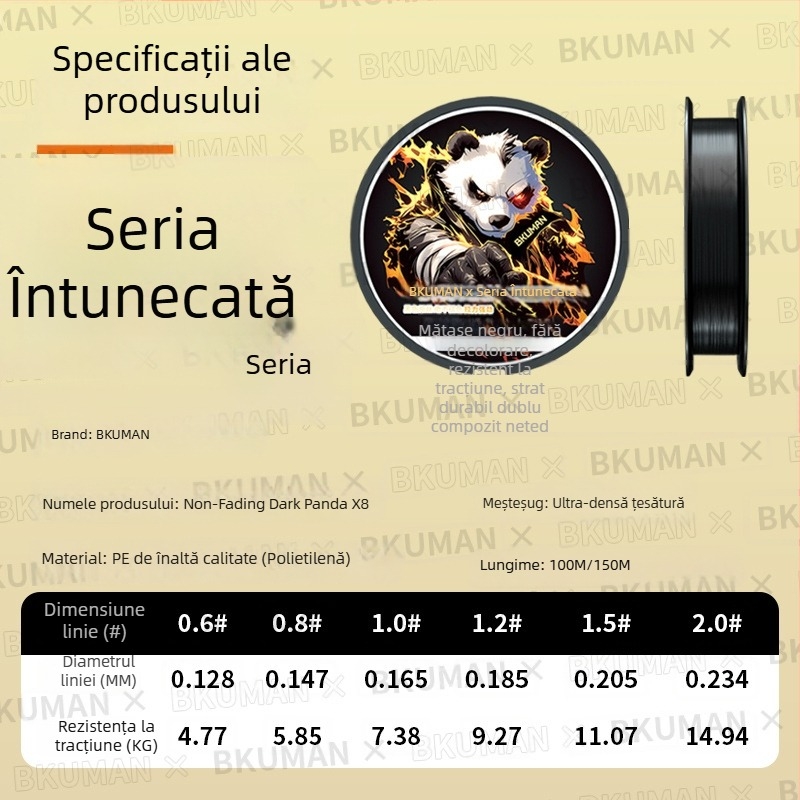 BKUMAN linie principală de pescuit, fir PE cu 8 fire, rezistență 3–33 kg, linie netedă pentru aruncări la distanță