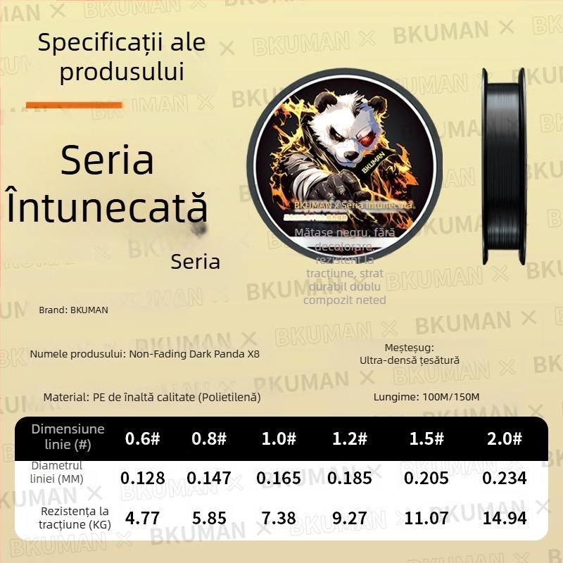 BKUMAN linie principală de pescuit, fir PE cu 8 fire, rezistență 3–33 kg, linie netedă pentru aruncări la distanță