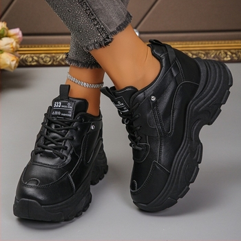 Pantofi sport cu platformă de creștere a înălțimii, parte superioară PU, creștere internă 6-8 cm, șireturi, talpă turnată