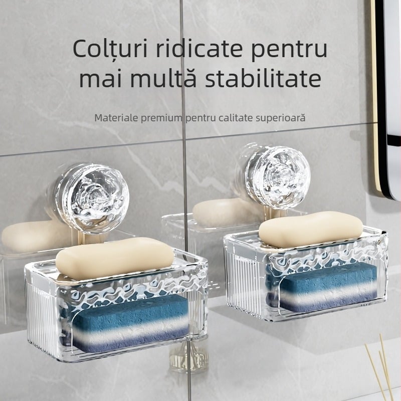 Cutie săpun cu ventuză Youyi, montaj pe perete, din plastic, două niveluri, 200 buc