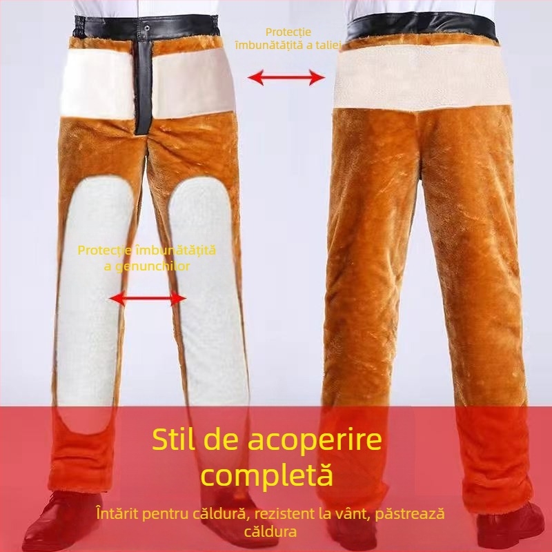 Pantaloni bărbați din piele artificială, iarnă, talie medie, croială lejeră, fermoar