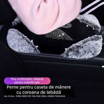 Perna de cotieră auto din material textil cu pluș de iarnă și cristale, model 0321