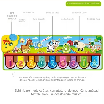 Covor muzical pentru copii - dans, sunete și lumini, Hand Clap Piano, țesătură, covor de târâre integrat, grosime 1,2 cm, pentru 4–6 ani