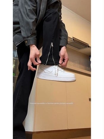 Blugi pentru bărbați - ușor evazați, talie medie, fermoar pe lateral, denim micro-elastic, amestec poliester