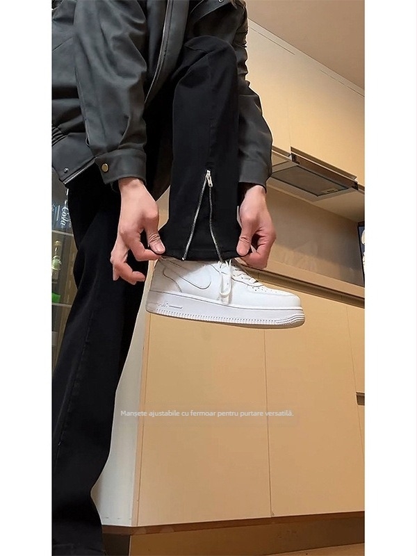 Blugi pentru bărbați - ușor evazați, talie medie, fermoar pe lateral, denim micro-elastic, amestec poliester