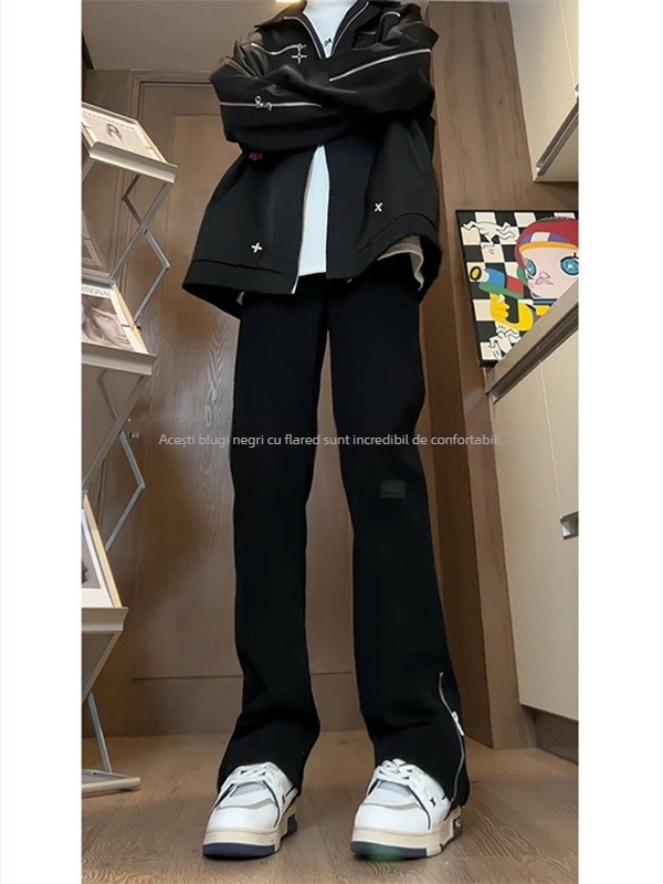 Blugi pentru bărbați - ușor evazați, talie medie, fermoar pe lateral, denim micro-elastic, amestec poliester