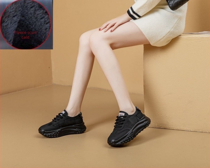 Pantofi damă cu platformă, partea superioară din piele dublă, vârf rotund, toc de 6–8 cm, masaj, deodorare și absorbție a șocurilor, pentru toamnă și iarnă